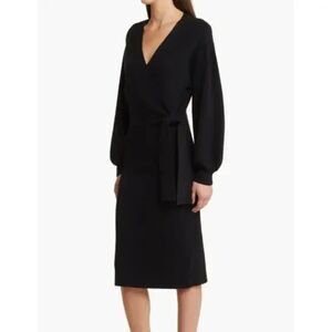 Charles Henry Viscose Long Sleeve Faux Wrap Sweater Dress Size XL Black NWT
